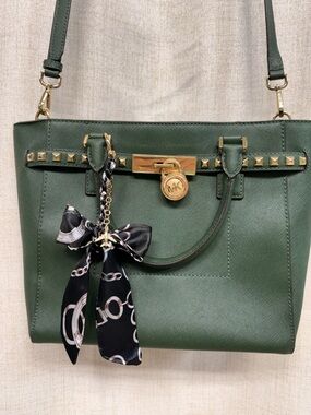 Michael Kors Forest Green Saffiano Satchel with Gold Hardware EUC